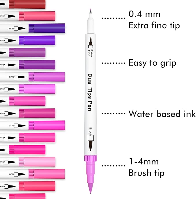 Lelix 120 Colors Dual Tips Brush Pens Art Markers with a Coloring Book, Brush and Fine Point Pens Fineliner for Adults Kids Coloring Books Calligraphy Journaling Lettering Drawing