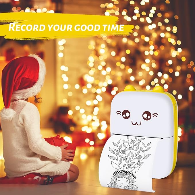 Mini Pocket Printer, Gifts for kids, Portable Thermal Printer for Pictures/Retro Photos/Receipts/Notes/Lists/Label/ Memo/QR Codes, Bluetooth Wireless Smart Printer with Android or iOS APP (Yellow)