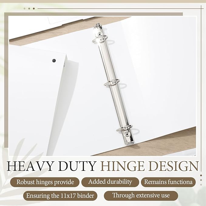 4 Pcs 11 x 17 Inch 3 Ring Binders 2 Inch Rings Heavy Duty View Plastic Flexible D Ring Binders Economy Holds 11" x 17" Paper for Artwork Blueprints, Office, Home, Work Places(White)