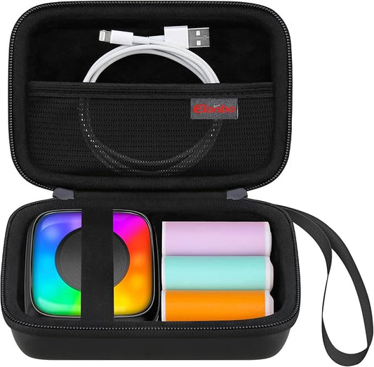Elonbo Carrying Case for Lebt Mini Sticker Pocket Printer, Portable Thermal Label Printer Travel Bag, Label Maker Machine Storage Holder, Mesh Pocket Fits Label Paper Rolls Tape, Black