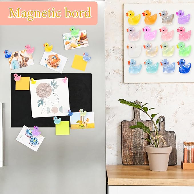 YOJO 16PCS Luminous Mini Resin Duck Fridge Magnets, Strong Colorful Refrigerator Magnets, Decorative Magnets for Fridge Locker Whiteboard Kitchen Office Classroom Decor