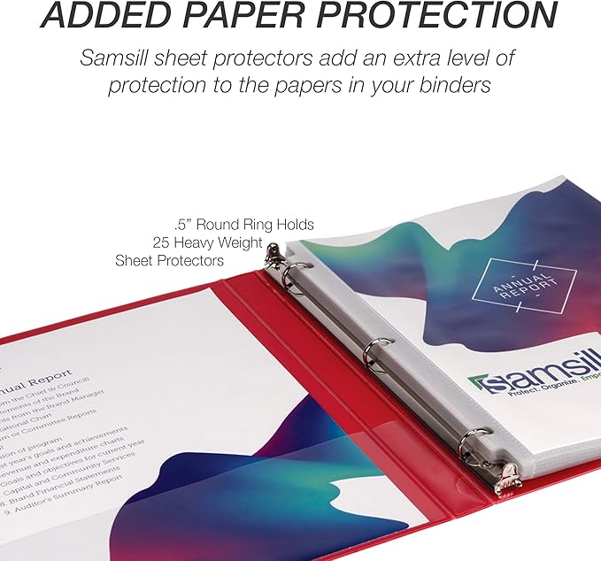 Samsill Durable .5 Inch Binder, Made in the USA, Round Ring Customizable Clear View Binder, Red, 4 Pack (MP48413)