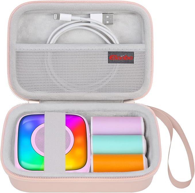 Elonbo Carrying Case for Lebt Mini Sticker Pocket Printer, Portable Thermal Label Printer Travel Bag, Label Maker Machine Storage Holder, Mesh Pocket Fits Label Paper Rolls Tape, Pink