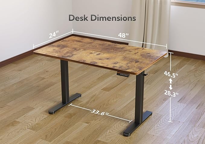 YDN Standing Desk, Electric Adjustable Height Stand up Desk, 48x24 Inches Sit Stand Home Office Desk with Splice Board, Rustic Brown Top