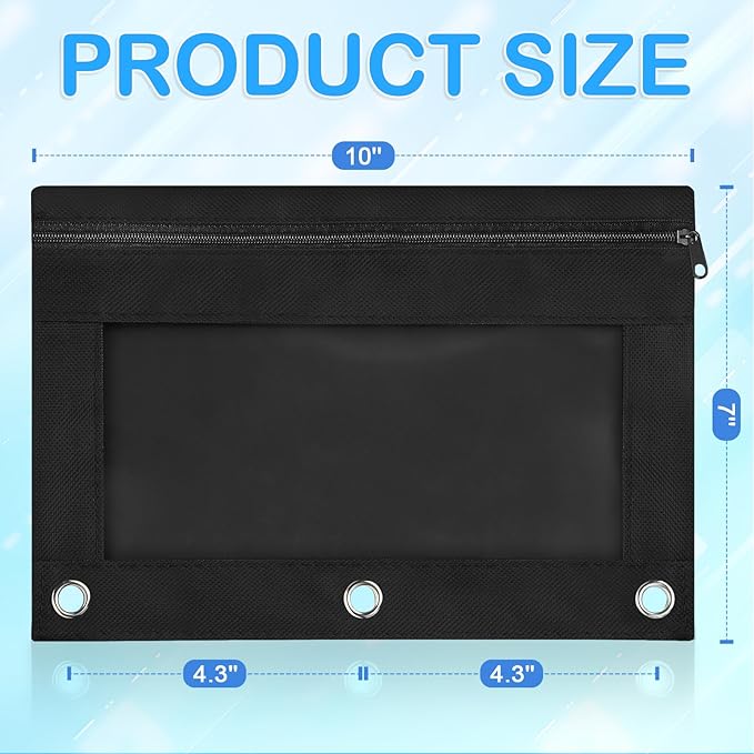 72 PCS Pencil Pouch for 3 Ring Binder, Durable 3 Ring Black Pencil Pouches with Clear Window, Binder Pencil Pouch Bulk for Classroom Office School Supplies