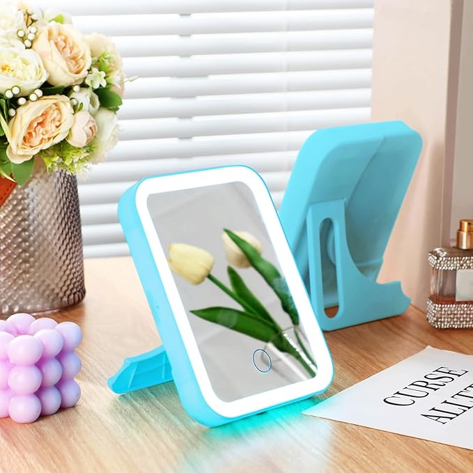 Sintuff 2 Pcs Light Up Locker Mirror Accessories Rectangular Magnetic Mirror for Locker, Bathroom, Household Refrigerator, Workshop Toolbox or Cabinet(Blue)