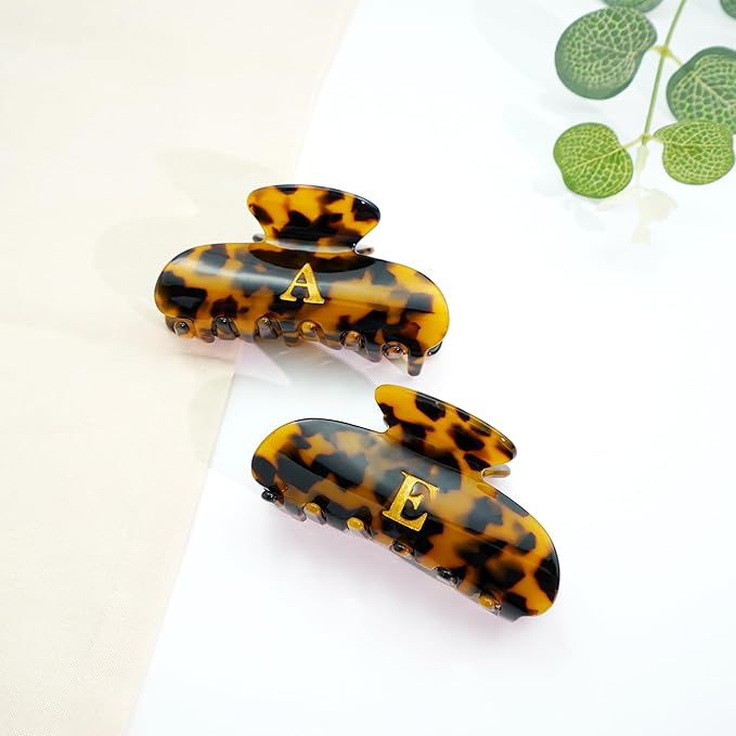 Teen Girl Gifts Trendy Stuff - Tortoise Shell Initial Cute Hair Clips, Letter Hair Claw Clips, Glitter Claw Clips Durable Hair Clips, Birthday Gifts for Teens Daughter Sister Christmas Gifts