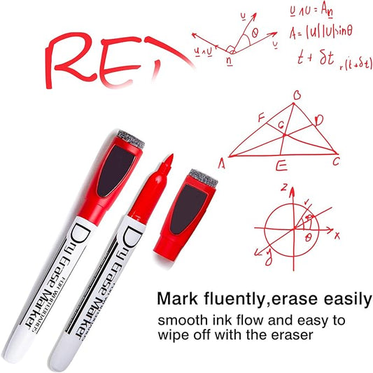 Volcanics Magnetic Dry Erase Markers With Eraser Cap Whiteboard Markers Low Odor Fine Tip Whiteboard Pens for Kids, Pack of 12, Purple