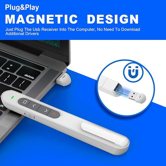 QUI Presentation Clicker for PowerPoint, RF 2.4GHz USB Wireless Presenter Remote with Volume Control, PowerPoint Clicker Slide Advancer for Mac, Windows, Laptop, Keynote
