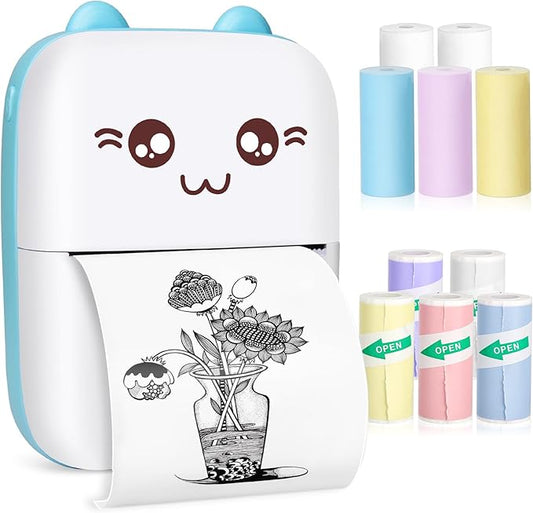 Mini Pocket Bluetooth Printer-Portable Thermal Printer with 10 Roll Papers for Journal/DIY Scrapbook/Travel/Notes/Lists/Label/Memo, Receipt Printer for Children Women Gifts Kids Christmas IOS&Android