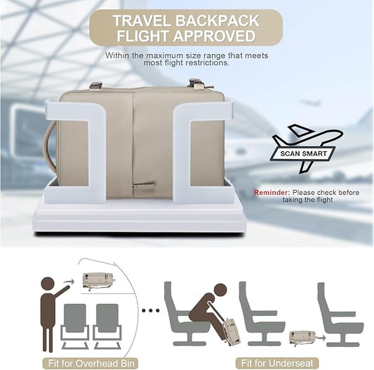 coofay Laptop Travel Backpack For Women Men Airline Approved Carry On Bags For Airplanes Underseat Luggage Backpack For Traveling On Airplane Personal Item Travel Bag For Airlines Light Brown