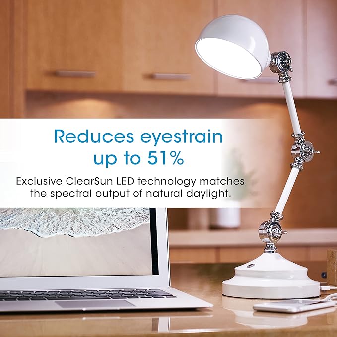 OttLite Pevention Pharmacy Adjustable LED Desk Lamp with USB Charging - Designed to Reduce Eyestrain, 3-Point Adjustable Neck, 3 Brightness Settings with Touch Controls