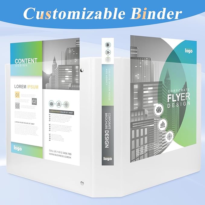 1-inch Slant D Ring View Binder - 3 Ring Binder for US Letter Size Paper, 12-Pack, White