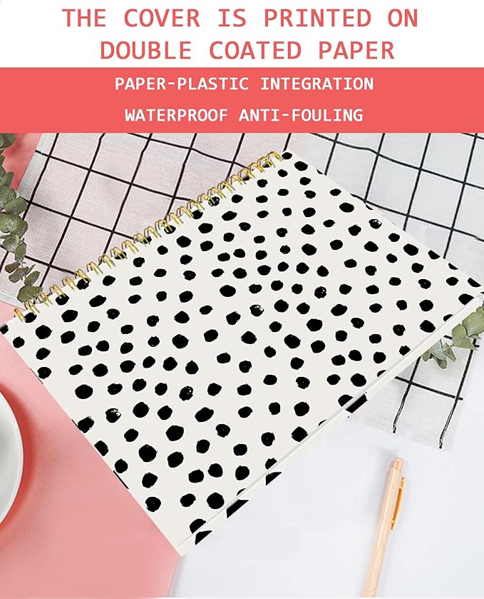 iampanda Spiral Journal Notebook,Strong TwinWire Binding with Premium Paper for Girl Women,Fashion 60 Sheets A5 College Ruled NotebookJournal,Perfect for School Office Home Gifts,Cute Black Polka