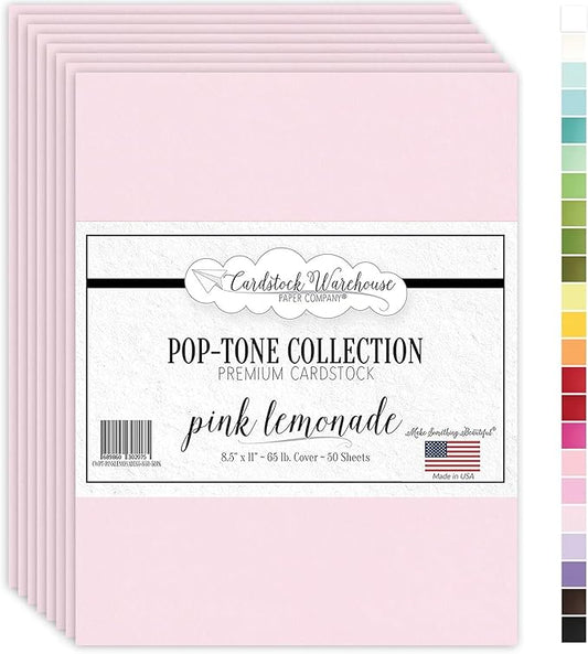 Cardstock Warehouse Pop-Tone Pink Lemonade Cardstock Paper – 50 Sheets, 8.5 x 11" - 65 lb / 175 GSM Premium Pink Card Stock for Die-cutting, Crafts, Printing, Card Making and DIY Projects