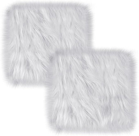 2 Pcs Grey Locker Rugs Square Light Pink Furry and Cute Locker Decoractions with Anti-Slip Backing for Girls in Middle School Back to School Stuff Gift