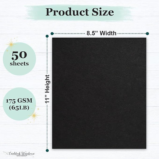 Cardstock Warehouse Pop-Tone Black Licorice Cardstock Paper – 50 Sheets, 8.5 x 11" - 65 lb / 175 GSM Premium Black Card Stock for Die-cutting, Crafts, Printing, Card Making and DIY Projects
