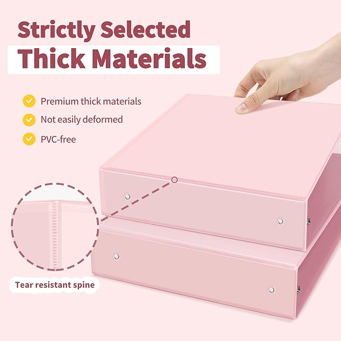 SUNEE 3 Ring Binder 2 Inch 2 Pack, Clear View Binder Three Ring PVC-Free (Fit 8.5x11 Inches) for School or Office Supplies, Pink