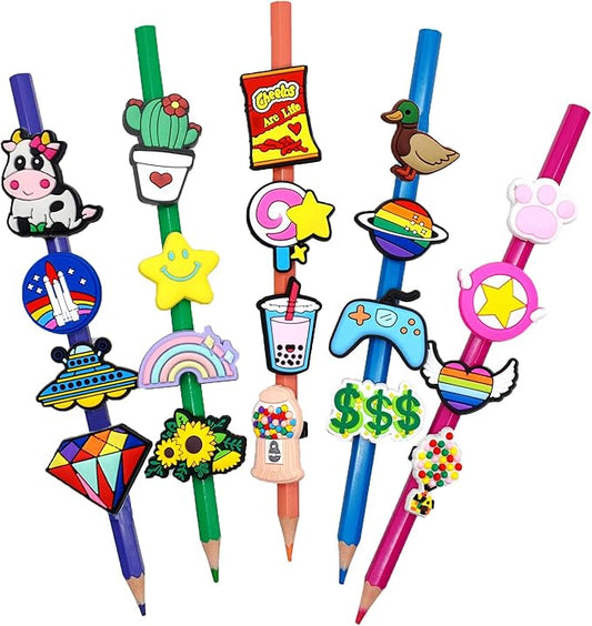 Papacharms Lot Random Different Decorative Pencil Toppers 40Pack Cute Cool Pencil Charms Clips Bulk PVC Pen Topper for School Prize Classroom Reward Student Gifts