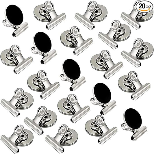 VNDUEEY 20 Pack Fridge Magnets Refrigerator Magnets Strong Magnetic Clips, Magnet Clips Heavy Duty, Whiteboard Magnet Magnetic Paper Clips for Home, School, Office, Teaching, Locker (Silver)