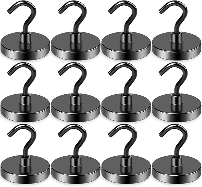 LOVIMAG Magnetic Hooks,100lbs Magnetic Hooks for Cruise Cabins, Cruise Essentials Must Haves for Travel, Strong Magnets with Hooks for Hanging, Heavy Duty Magnets with Epoxy Coating-12 Pcs