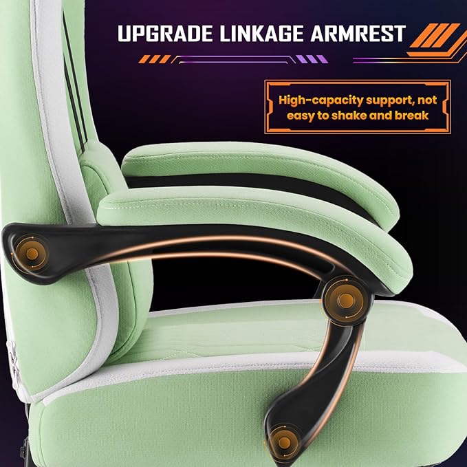 Sweetcrispy Computer Gaming Chair - High Back Ergonomic Desk Chair with Footrest and Lumbar Support, Height Adjustable Task Chair with Linkage Armrests and Headrest, 360° Swivel Wheels, Green