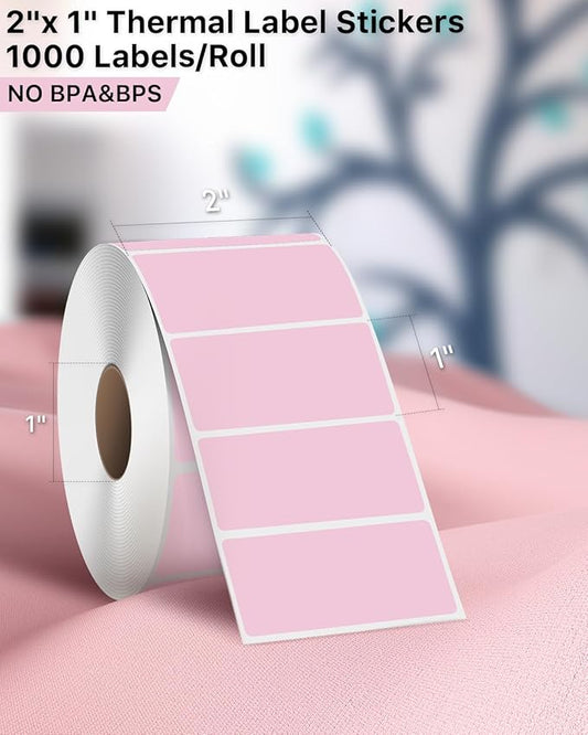 iEager 2x1 Inch Thermal Labels, Pink Rectangle Thermal Printer Stickers, Durable Shipping Label Printer Sticker for Barcode, Name, Address, 1000 Labels/Roll