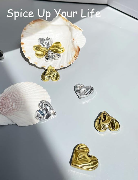 18PCS Gold Fridge Magnets Cute Love Heart Refrigerator Magnets, Silver Decorative Magnets for Whiteboard Cabinet Locker, Lovely Magnets for Classroom Kitchen Office