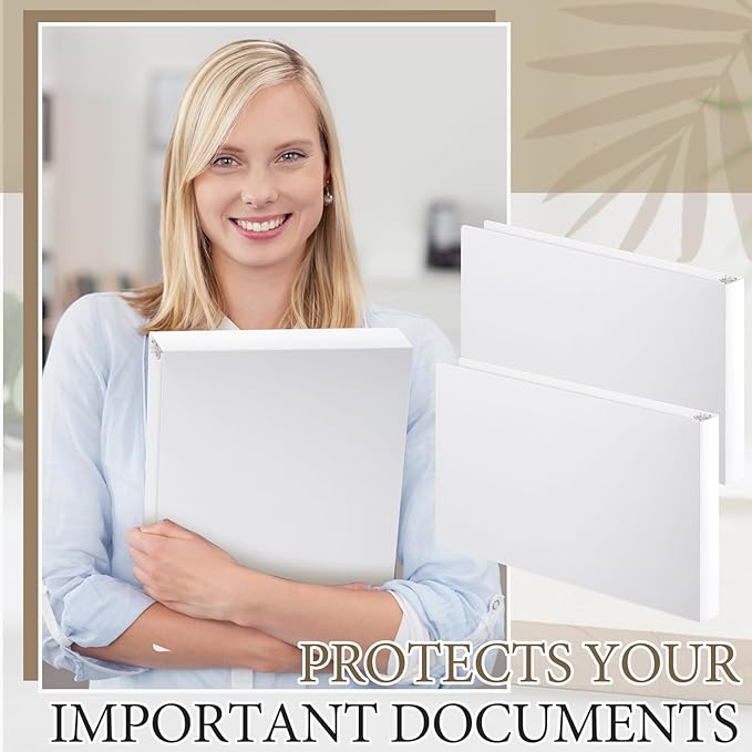 4 Pcs 11 x 17 Inch 3 Ring Binders 3 Inch Rings Heavy Duty View Plastic Flexible D Ring Binders Economy Holds 11" x 17" Paper for Artwork Blueprints, Office, Home, Work Places(White)