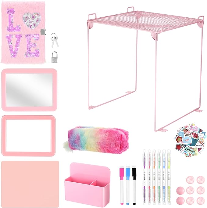 25PCS Locker Organizer Accessories, Pink Locker Accessories Kit, Girls Lockers Decorations, Magnetic Locker Accessories Set, Locker Decor, Back to School Essentials, with Locker Shelf, etc.
