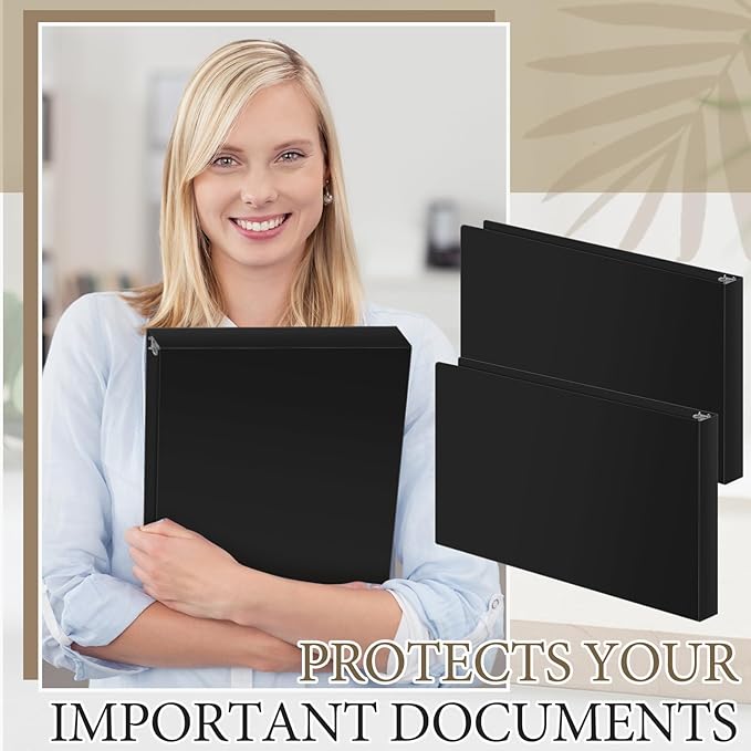 4 Pcs 11 x 17 Inch 3 Ring Binders 1 Inch Rings Heavy Duty View Plastic Flexible D Ring Binders Economy Holds 11" x 17" Paper for Artwork Blueprints, Office, Home, Work Places(Black)
