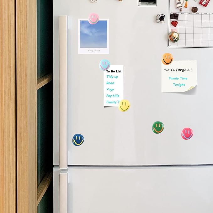 12Pcs Fridge Magnets - Smiley Face Cute Refrigerator Magnets - Colorful Decorative Small Magnets for Whiteboard Locker Cabinet - Classroom Kitchen Office Decor (3mm Magnet Set)- SMILE EVERYDAY