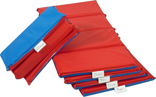 Angels Rest Daycare 2" Kids Nap Mats, 5 Pack, Red-Blue, CF400-519RB, Toddler 4-Section Folding Classroom Floor Sleeping Mats for Daycare or Preschool