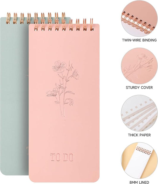To Do List Notepad Set - 3-Pack, To Do List Notebook, Shopping List Notepads,Dated Pages & Checklist Layout, Portable Spiral Bound for To-Do Lists & Goals