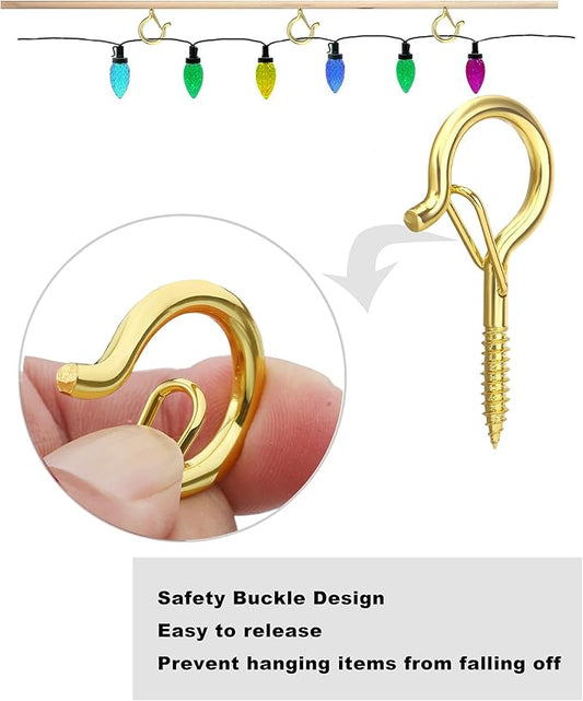 PlusRoc 20 Pack Q-Hanger String Light Hooks - Gold Cup Hooks for Hanging Lights, Plants; Screw in Ceiling & Wall Mount