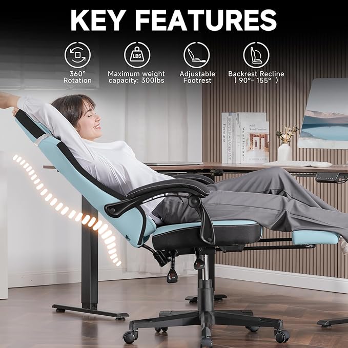 GTPLAYER Gaming Chair, Fabric Computer Office Chair with Pocket Spring Cushion, Ergonomic Office and Gaming, Video Gaming Chair with Linkage Armrests, High Back Desk Chair with Adjustable Recliner