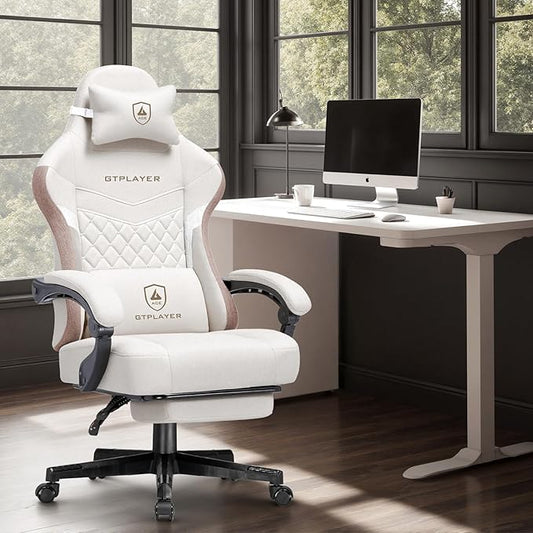 GTPLAYER Gaming Chair, Fabric Computer Office Chair with Pocket Spring Cushion, Ergonomic Office and Gaming, Video Gaming Chair with Linkage Armrests, High Back Desk Chair with Adjustable Recliner