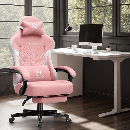 GTPLAYER Gaming Chair, Fabric Computer Office Chair with Pocket Spring Cushion, Ergonomic Office and Gaming, Video Gaming Chair with Linkage Armrests, High Back Desk Chair with Adjustable Recliner
