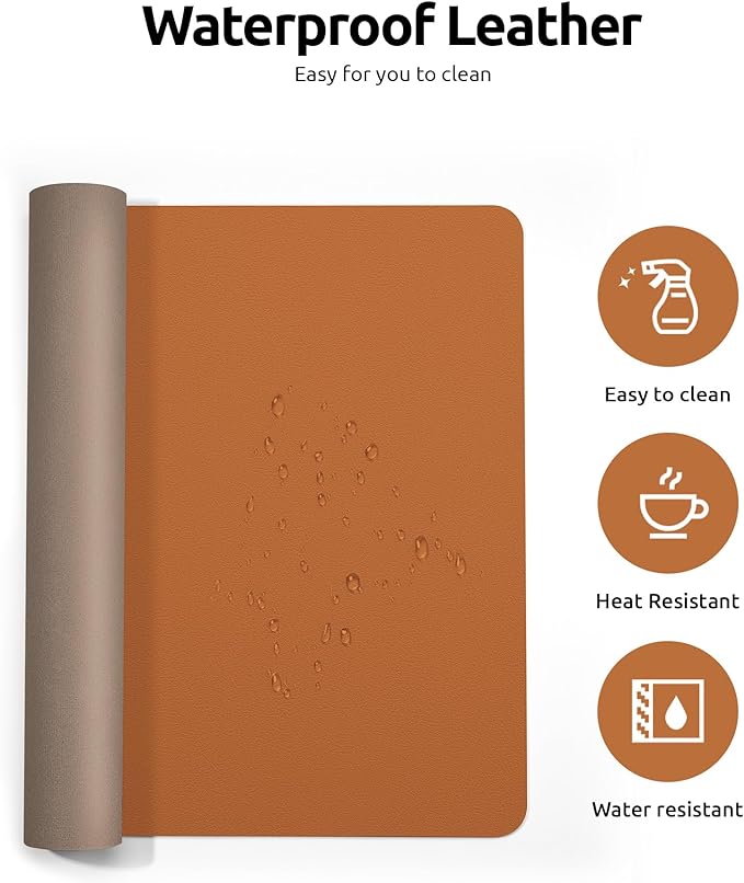 YSAGi Desk Pad Protector, Large Mouse Mat, Non-Slip PU Leather Waterproof Laptop Desk Blotter/ Writing Pad for Office and Home (23.6" x 13.8", Brown)