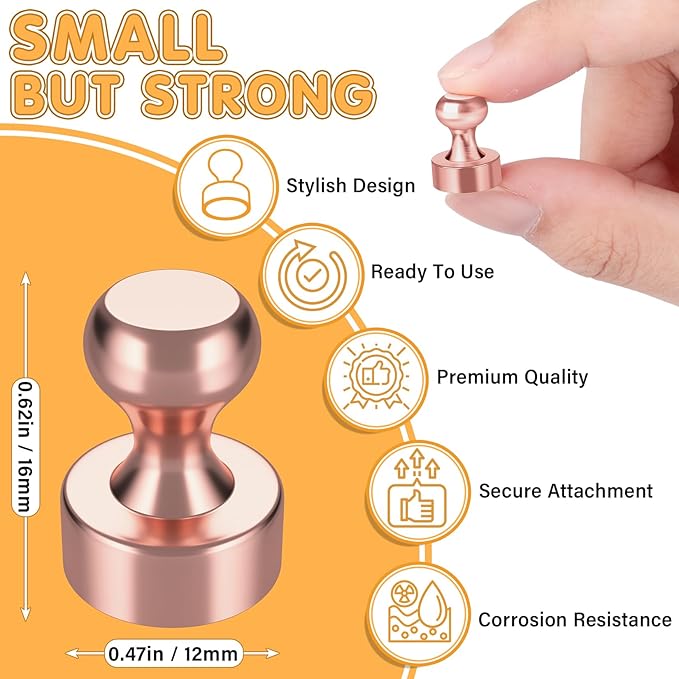 20Pcs Rose Gold Refrigerator Magnets, Strong Magnets for Whiteboard, Fridge Magnet Adults, Magnet Fridge, Small Magnets for Kitchen, Office, Classroom