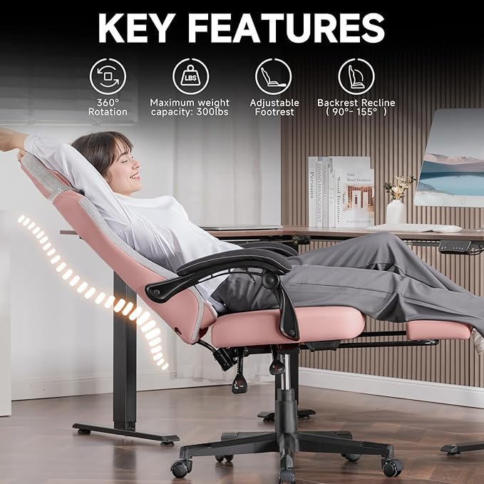 GTPLAYER Gaming Chair, Fabric Computer Office Chair with Pocket Spring Cushion, Ergonomic Office and Gaming, Video Gaming Chair with Linkage Armrests, High Back Desk Chair with Adjustable Recliner