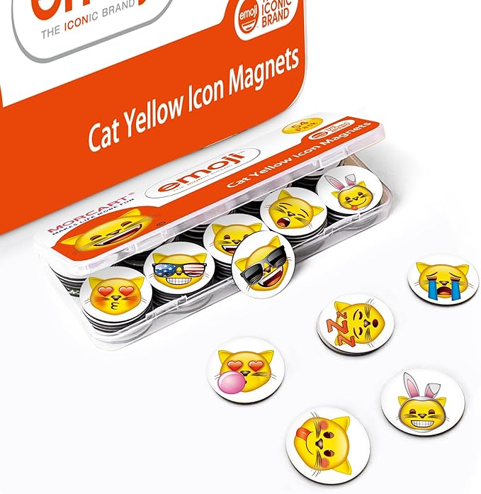 MORCART 54Pcs Emoji Fridge Magnets Cat Refrigerator Magnets for Locker Whiteboard - Cut Magnets for School Home Kitchen Office Gift for Family and Friend EM-023