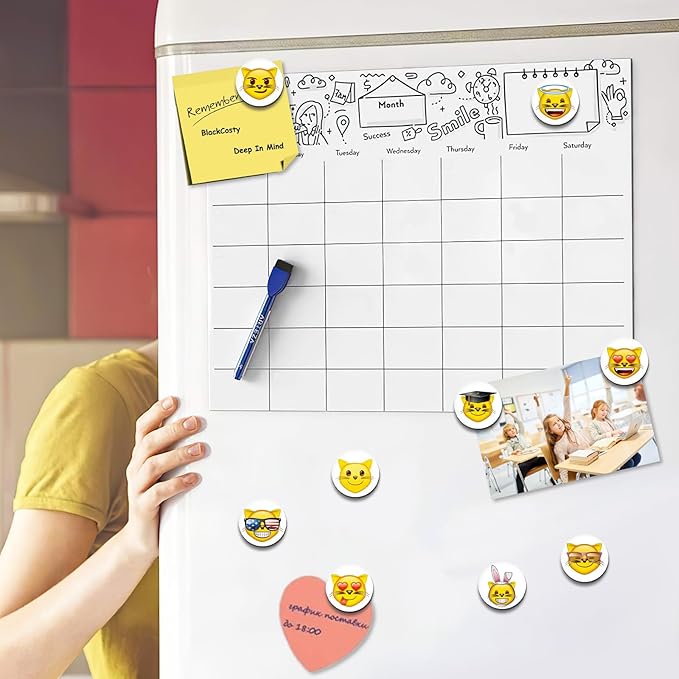 MORCART 54Pcs Emoji Fridge Magnets Cat Refrigerator Magnets for Locker Whiteboard - Cut Magnets for School Home Kitchen Office Gift for Family and Friend EM-023