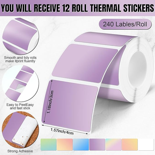 Ctosree 12 Rolls Printer Labels Adhesive Thermal Paper Waterproof Thermal Label Stickers Compatible with Phomemo M110 M221 M220 M120 M200 M110s Printer (Gradient Color,1.18 x 1.57 Inch)