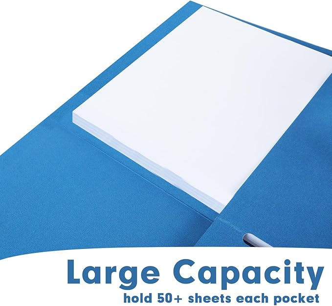 Two Pocket Folders, RAZCC 75 Pack 2 Pocket Folders Fit Letter Size Paper, Paper Folders with Pockets for School Office Business Home, Navy Blue