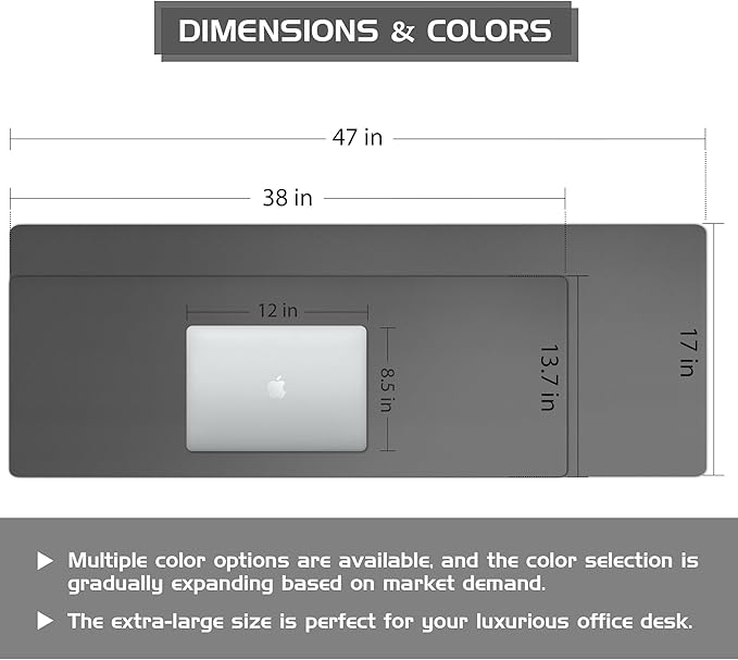Aothia Leather Desk Pad Protector - Large Mouse Pad, Office Desk Mat, Non-Slip PU Leather Desk Blotter, Laptop Desk Pad, Waterproof Desk Writing Pad for Office and Home (Gray, 38" x 13.7")