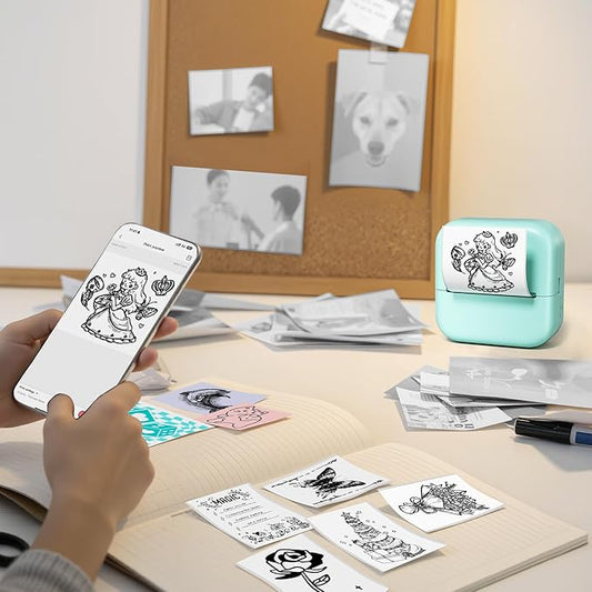Sticker Printer, Mini Printer, Mini Sticker Printer Compatible with Phone & Tablet, Print Pod with Stickers, M02L Print Pods Mini Printer for School Notes, Scrapbook, Anatomical Diagram
