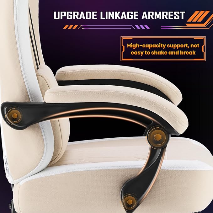 Sweetcrispy Computer Gaming Chair - High Back Ergonomic Desk Chair with Footrest and Lumbar Support, Height Adjustable Task Chair with Linkage Armrests and Headrest, 360° Swivel Wheels, Khaki