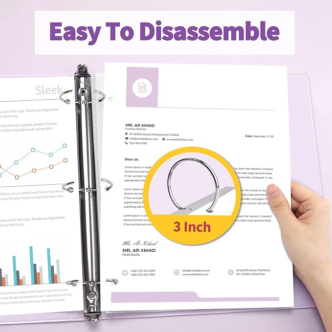 SUNEE 3 Ring Binder 1 Inch 2 Pack, Clear View Binder Three Ring PVC-Free (Fit 8.5x11 Inches) for School or Office Supplies, Purple
