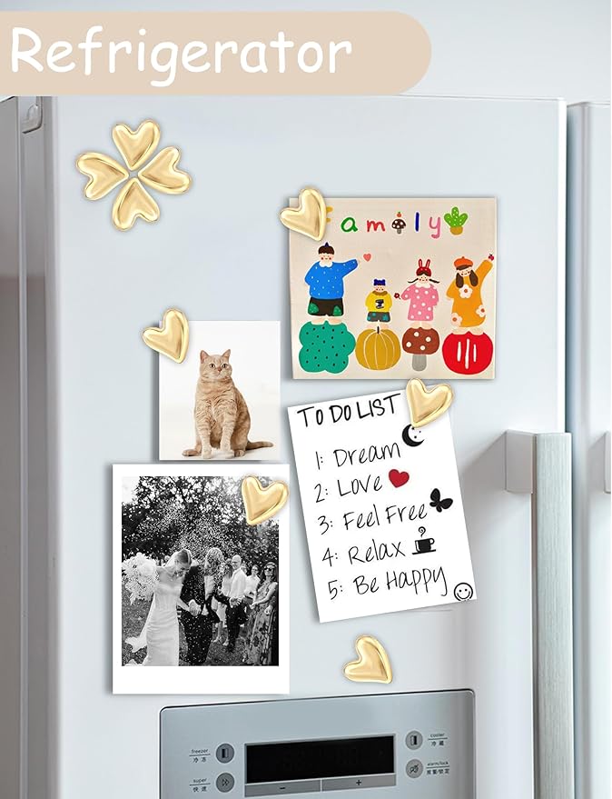 24PCS Gold Fridge Magnets Cute Love Heart Refrigerator Magnets, Decorative Magnets for Whiteboard Cabinet Locker, Lovely Fun Magnets for Classroom Home Kitchen Office